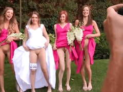 Bride and bridesmaids display their cunts