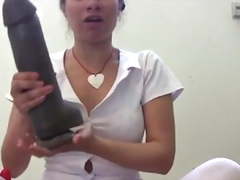 Asian white nylon stockings footjob interruption